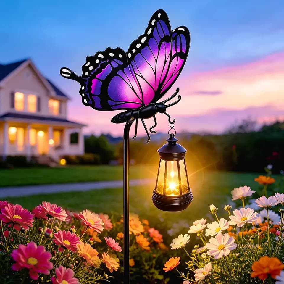 Solar Lights Outdoor Metal Butterfly Decor Garden Stakes with Solar Lights
