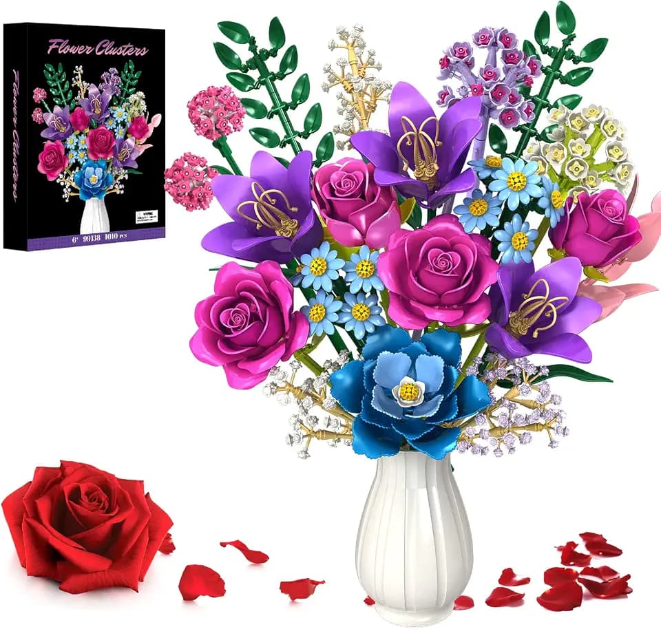 19 Flower Bouquet Building Blocks Set For Adults Women Girls 6+, Home Decor