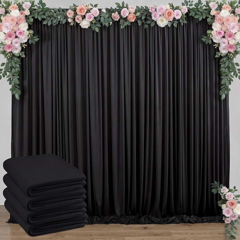 MEETSKY 4 Panels Black Backdrop Curtain for Halloween Party Wedding Ceremony 20ftx 10ft Photo Backdrop Drapes Fabric Backdrop Curtain Rod Pocket Decoration Birthday Party for Boys Men, 5ft x 10ft