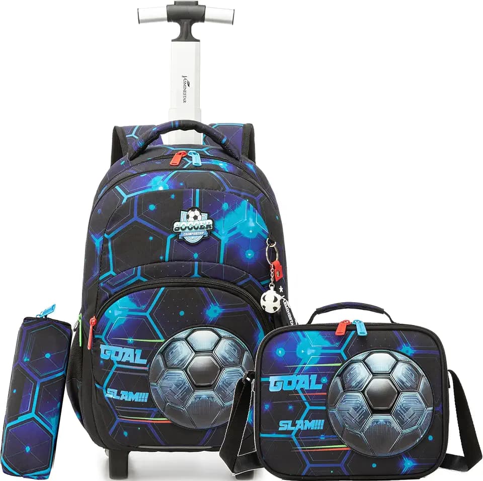 Rolling Backpack for Kids Backpack with Wheels for Boys 3PCS Set with Lunch Bag Pencil Case Elementary Trolley Backpack for Boys School Travel