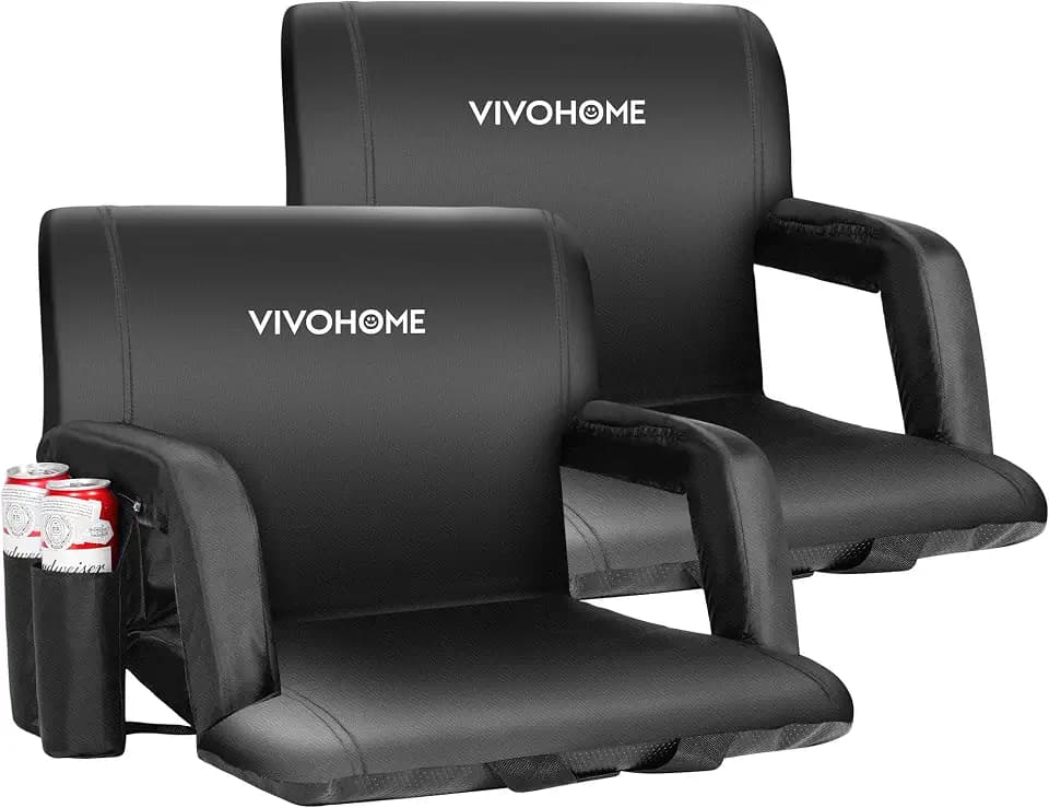VIVOHOME Wide Reclining Stadium Seats with Back Support and Cushion, 2 Pack Portable Padded Bleacher Chairs with Armrest and Cup Holder, Comfortable for Various Sports Events