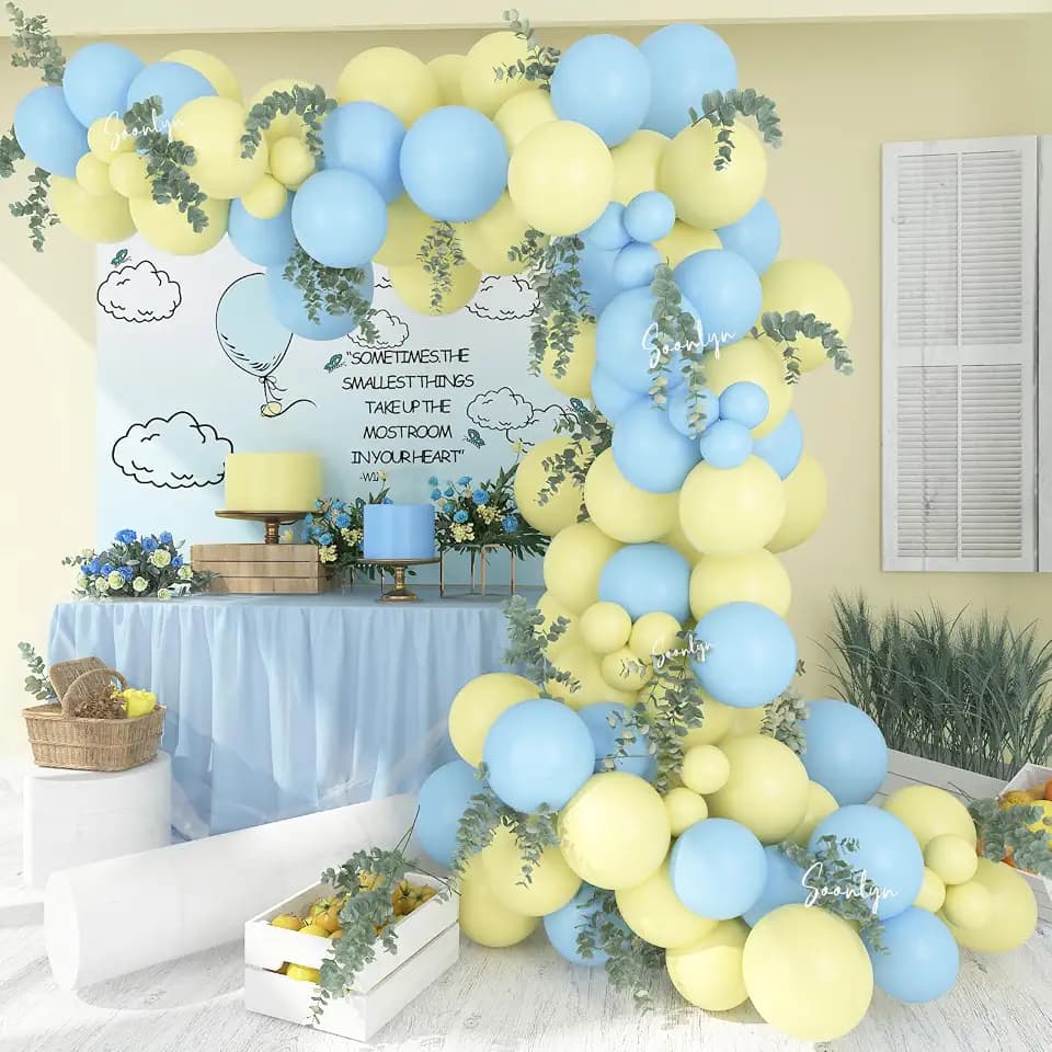 Soonlyn Blue Party Latex Balloons 13Ft Baby Blue and Yellow Balloons Garland Arch Kit for Baby Shower Boy Birthday Decorations