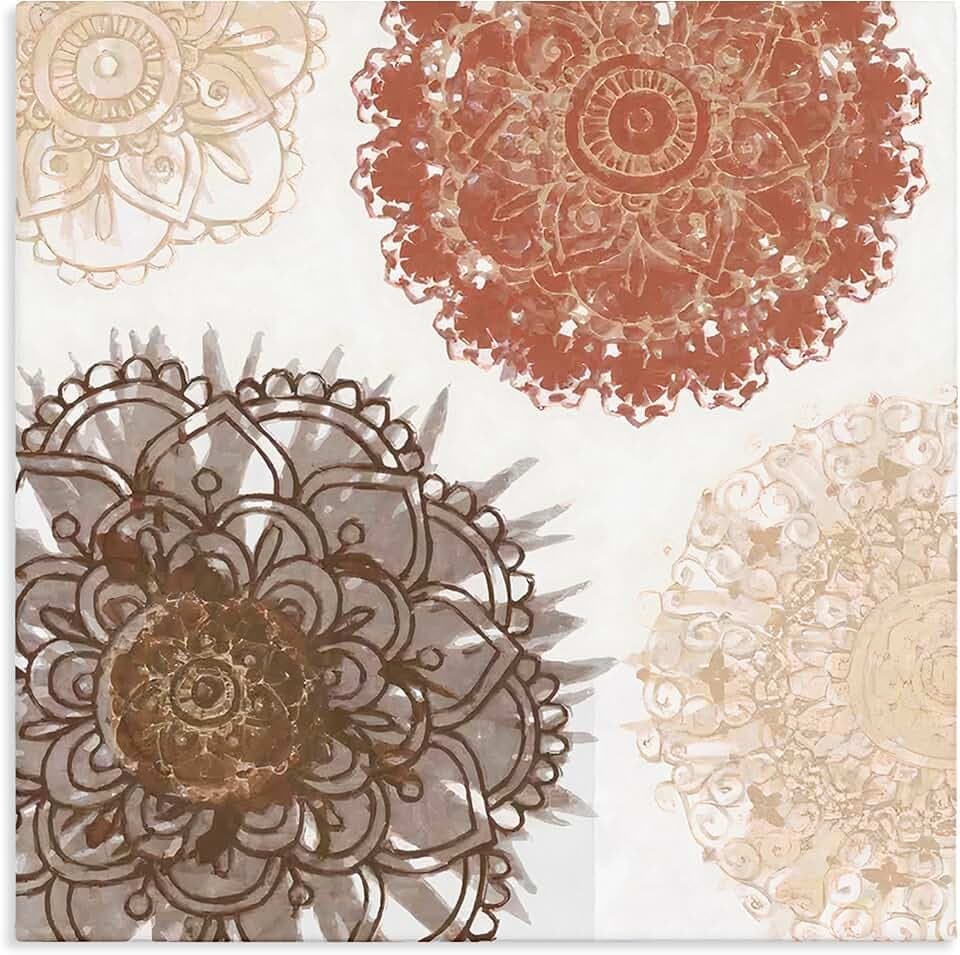 Boho Mandala Earthy Florals, 36 x 36 Inch Canvas Wall Art