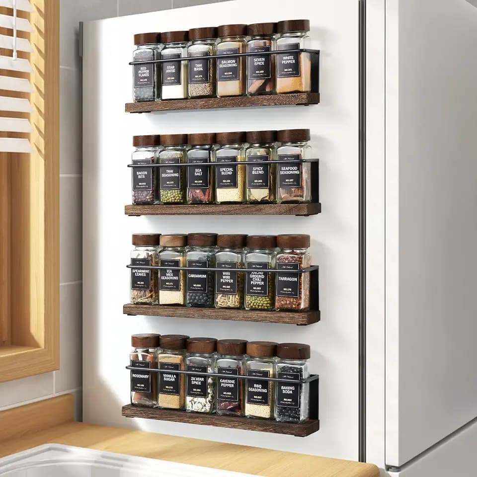 4er-Set Stark Magnetisches Gewürzregal-Organisator für Kühlschrank und Mikrowelle, Metall-Kühlschrankablage, Platzsparend für Küchenorganisation und -speicherung, Schwarz