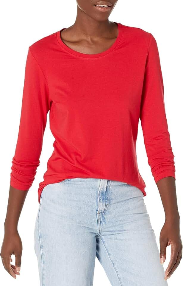 Amazon Essentials Damen Regular-Fit Langarm-T-Shirt Rundhalsausschnitt (In Übergröße Erhältlich)