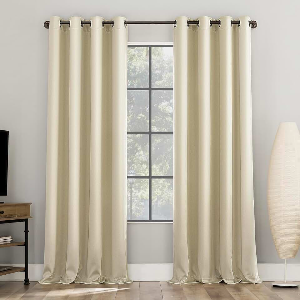 Sun Zero Nordic 2-Pack Theater Grade Noise Reducing Extreme 100% Blackout Grommet Curtain Panel Pair, 52" x 96, Cream Off-White