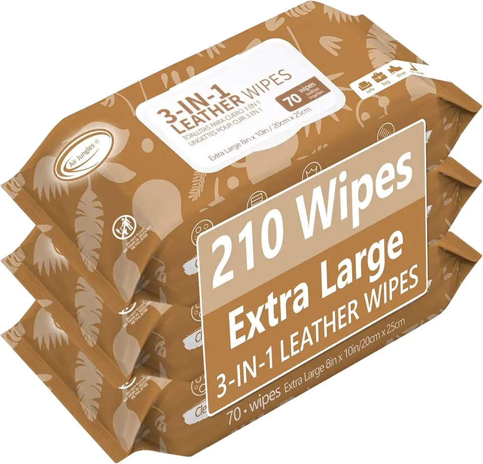 Air Jungles 3in1 Leather Cleaner Wipes 70 Count (3 Pack), XL 8x10 Inch