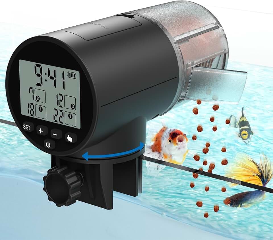 JuzPetz Automatischer Futterautomat für Fische mit Digital Display