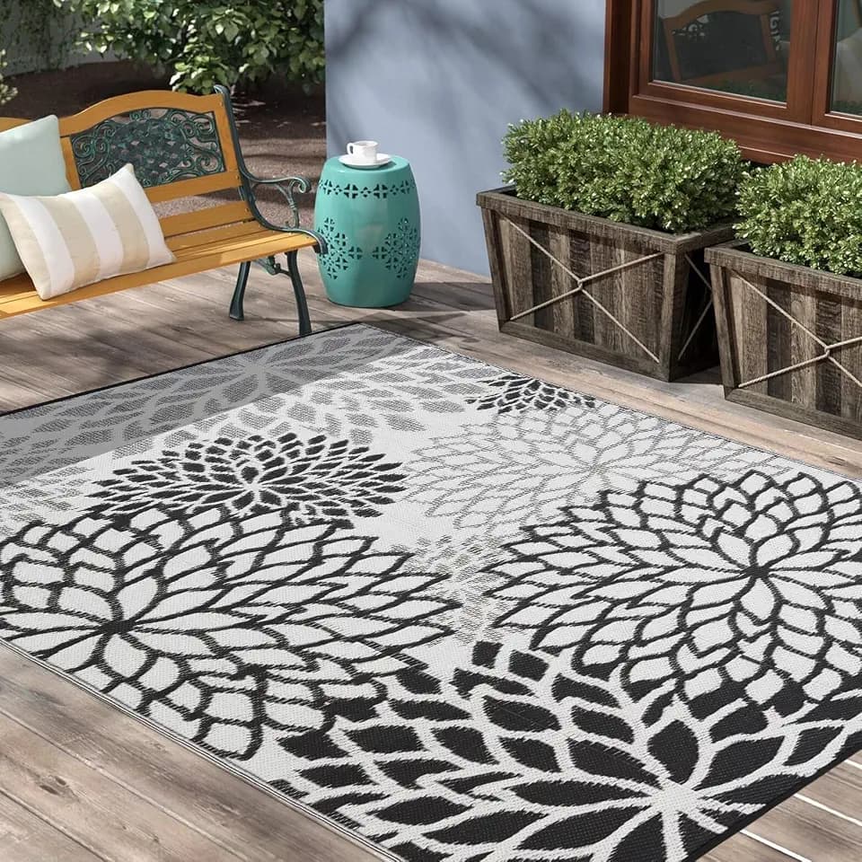 YONILE Outdoor Rug 5x8 ft Waterproof, Reversible Outdoor Plastic Straw Rug