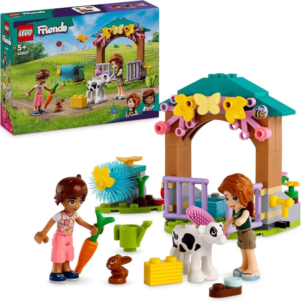 LEGO Friends Autumns Kälbchenstall, Bauernhof-Spielzeug mit Tieren für Kinder, kleines Set mit 2 Figuren, Hase und Kuh-Figur, Geschenk für 5-jährige Mädchen und Jungen 42607