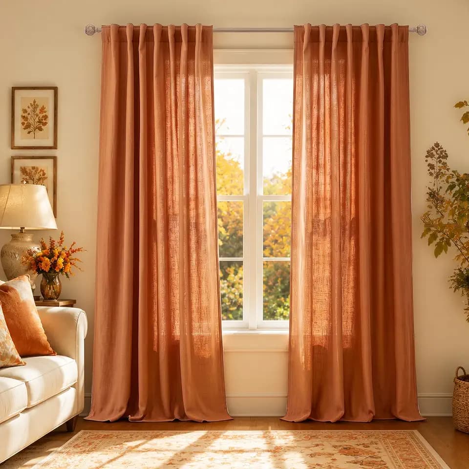 KOUFALL Retro Curtains 70s for Bedroom,Sheer Funky Curtains for Living Room,90 Inches Long,Burnt Orange