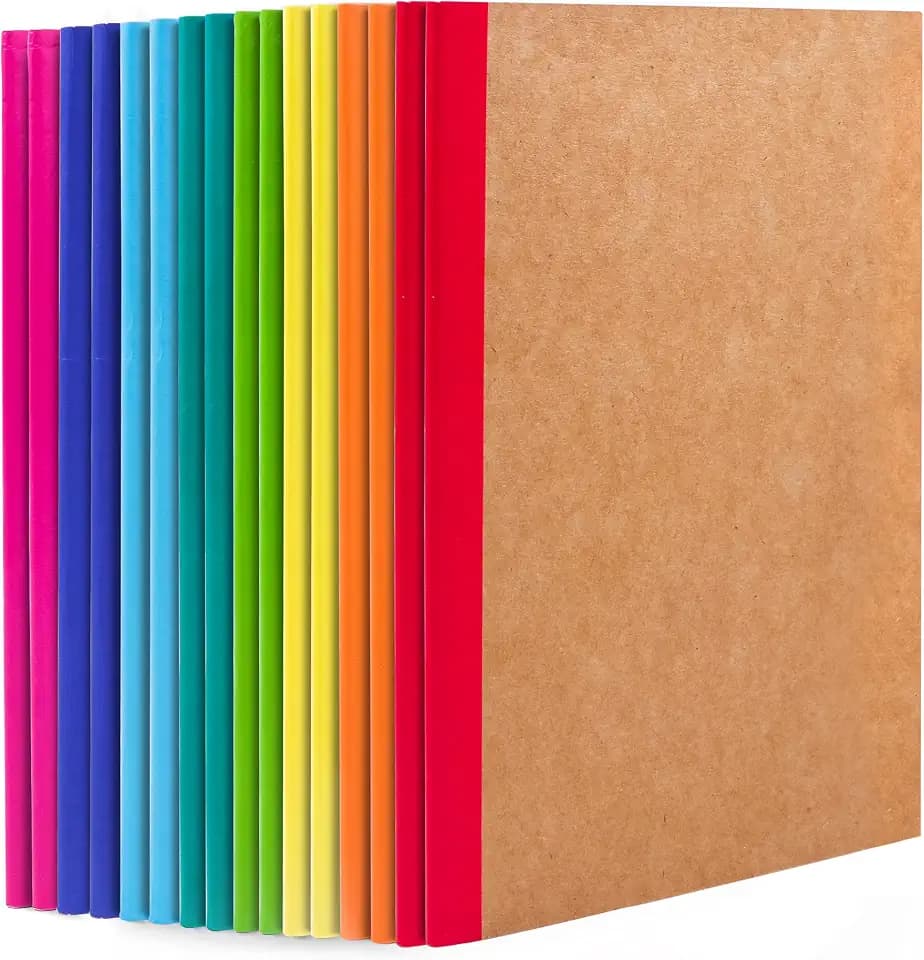 feela Kraft Notizbuch A5 liniert, 16 Notizbücher Set, Notizheft mit Regenbogen Rücken in 8 verschiedenen Farben, 60 Seiten, 21x14cm, Notizblock Set geeignet für Büro & Schule, Kraftpapier, Din A5