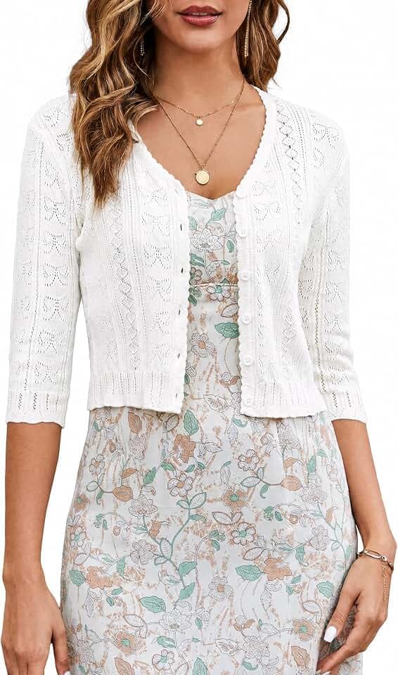 JOKELAMB Women Bolero Shrug Cropped Cardigan 3/4 Sleeve Shrugs for Dresses