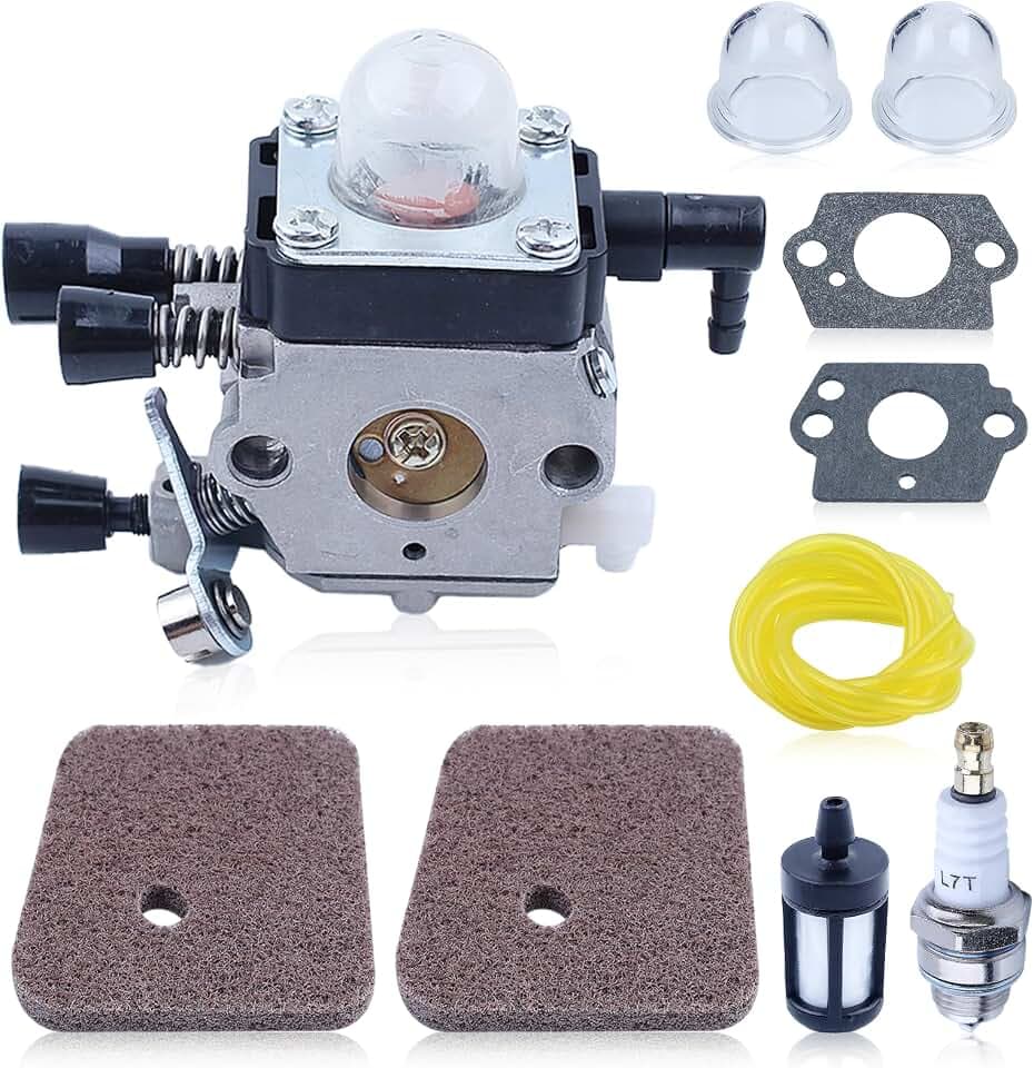 Adefol Vergaser für Stihl FS38 FS45 FS46 FS55 HS45 HK45 KM55 FC55 Motorsense/Freischneider, Ersatzteile Vergaser mit Dichtungen + Luftfilter + Benzinfilter + Zündkerze Zubehör