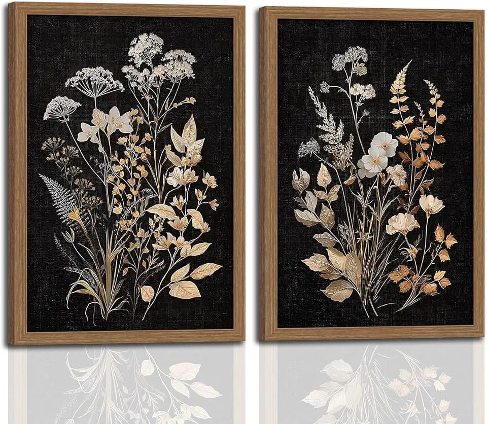2pcs Frame Vintage Plant Wall Art Farmhouse Floral Canvas Print 16x24in
