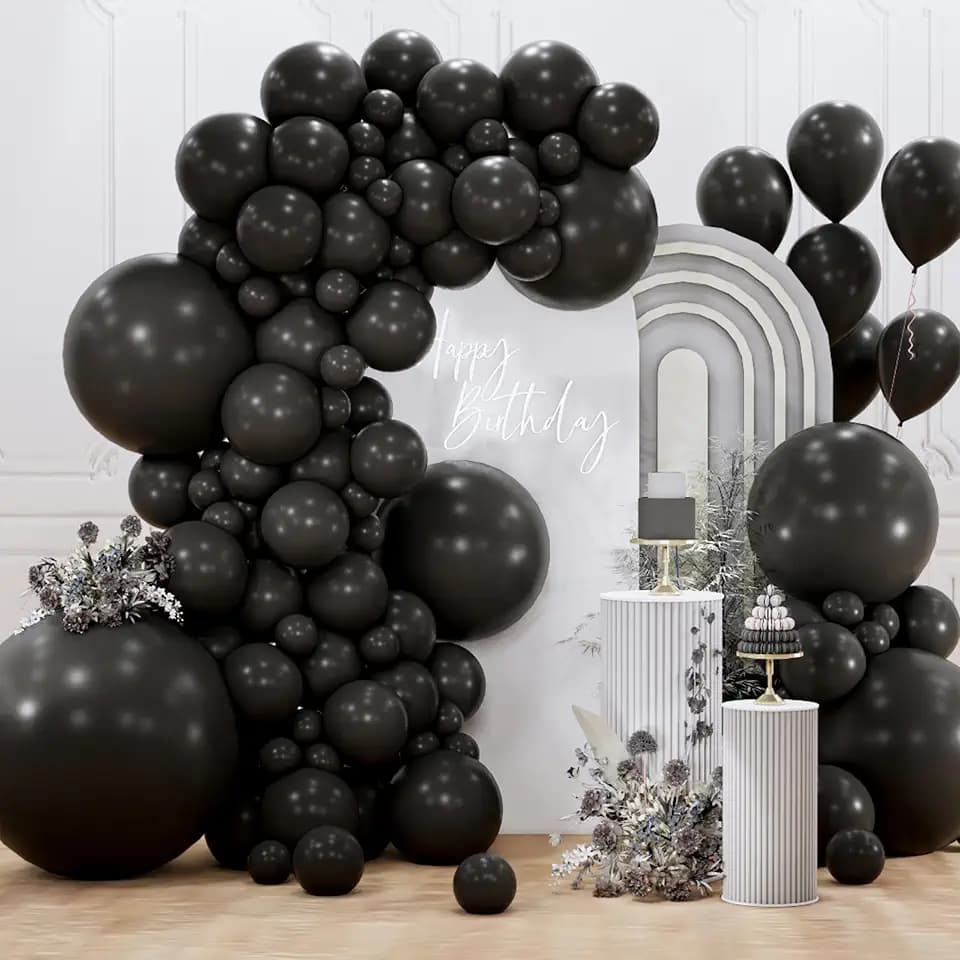 PartyWoo Black Balloons 127pcs Matte Black Latex Balloons Different Sizes