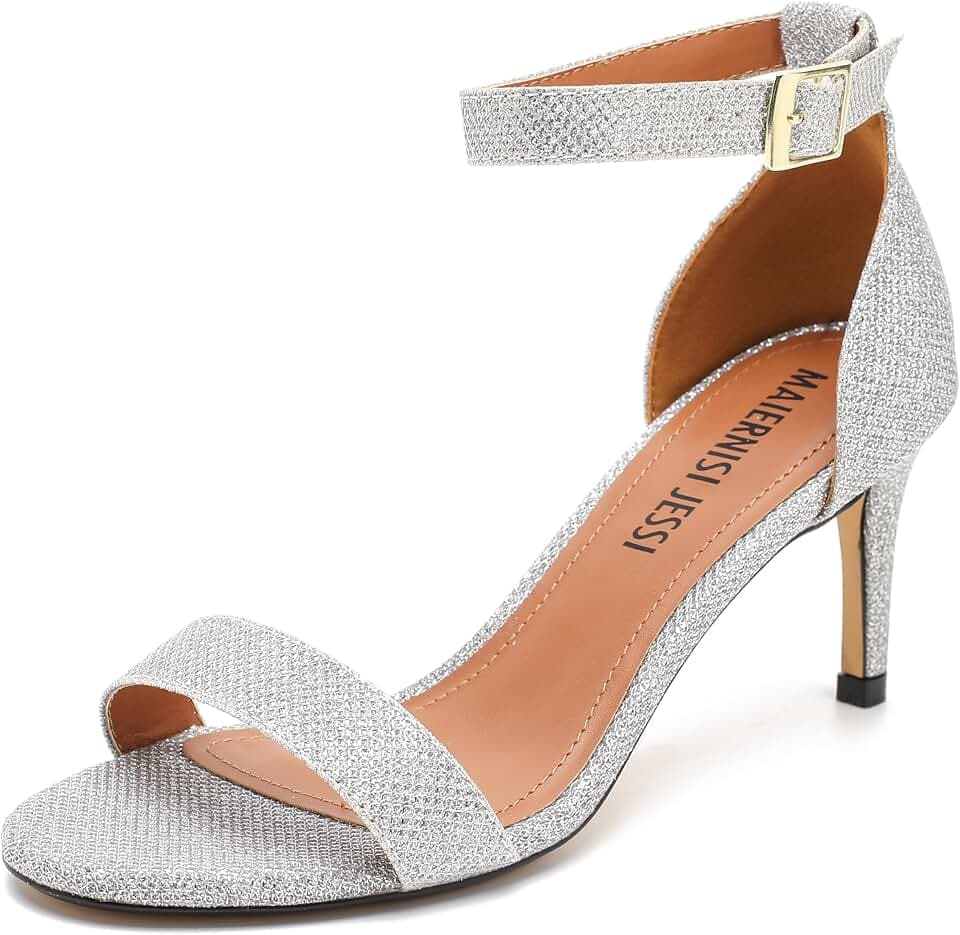 MAIERNISI JESSI Unisex Men's Women's Ankle Strap Heeled Sandals, Open Toe, Buckle Closure, Kitten High Heel
