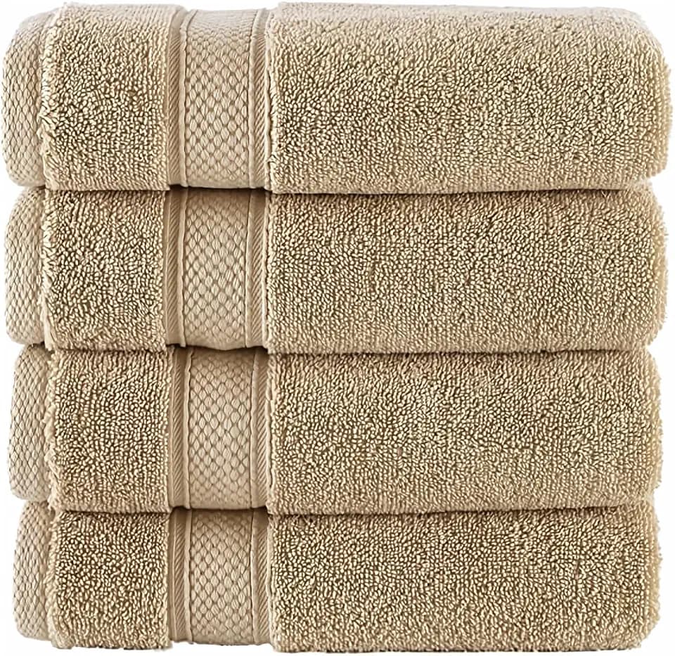 NOVA Luxury Linen - Hotel Quality Turkish Towel Set for Bathroom (4 Pcs Washcloth Set, Warmsand Beige)