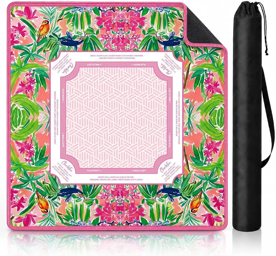 WeRBestie Mahjong Mat, 33 inch Pink American Mah Jong Mat with Rules & Bag