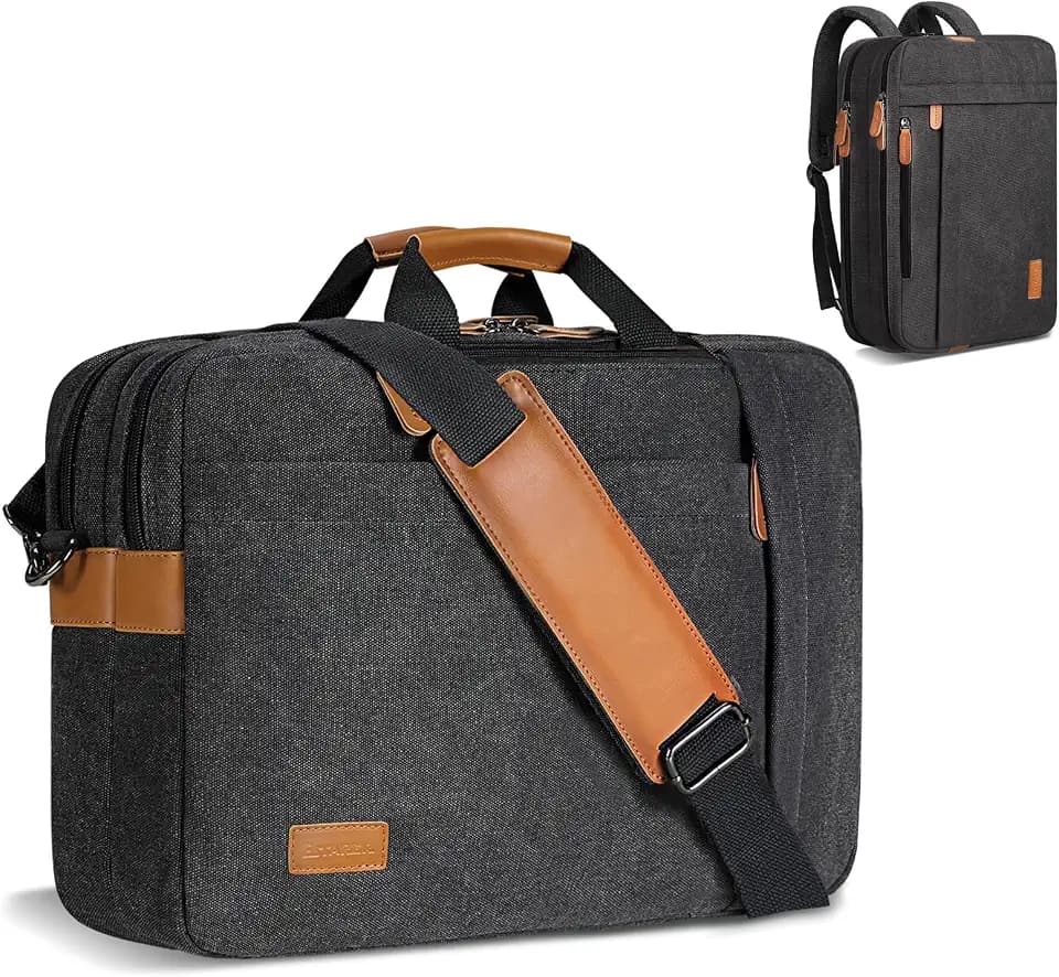 ESTARER Laptop Bag for Men 3 In 1, 17-17.3 Inch Computer Bag Laptop Backpack for Work/Travel/Business, Convertible Messenger Bag Water resistant Canvas Briefcase Backpack (Dark Grey)