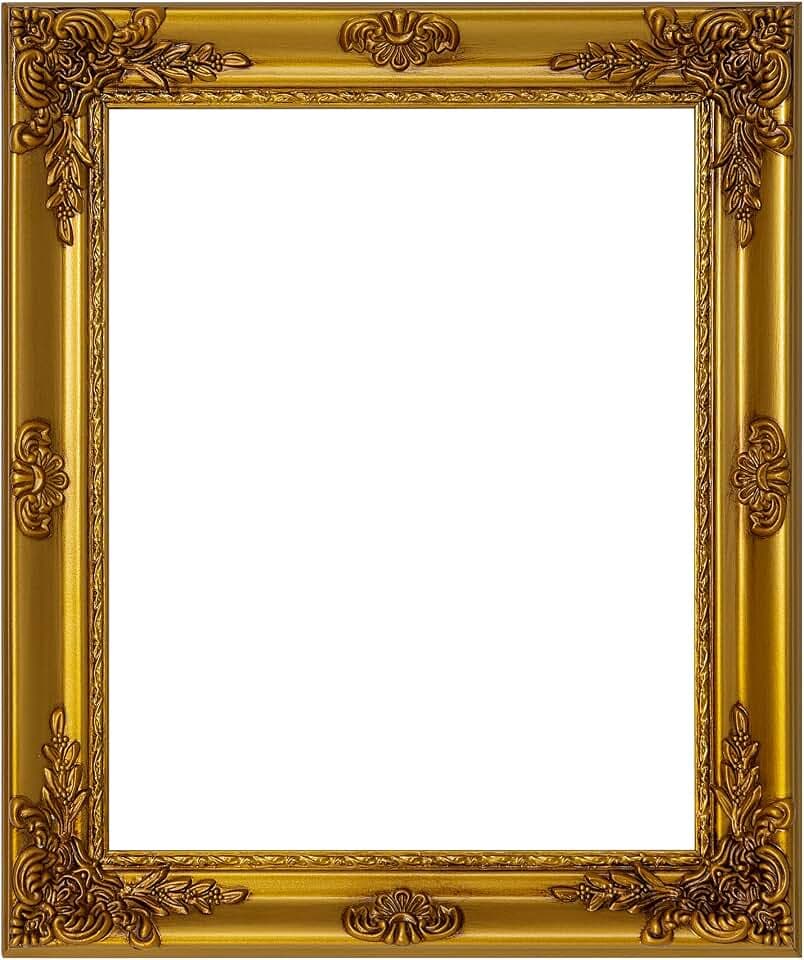 ArtXO 11x14 Antique Gold Canvas Frame, 2" Wide Ornate Wood Wall Decor