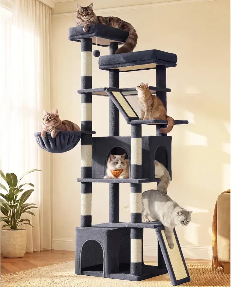 Feandrea Large Cat Tree, 72.6" Tall Sturdy Cat Tower for Indoor, Dark Gray