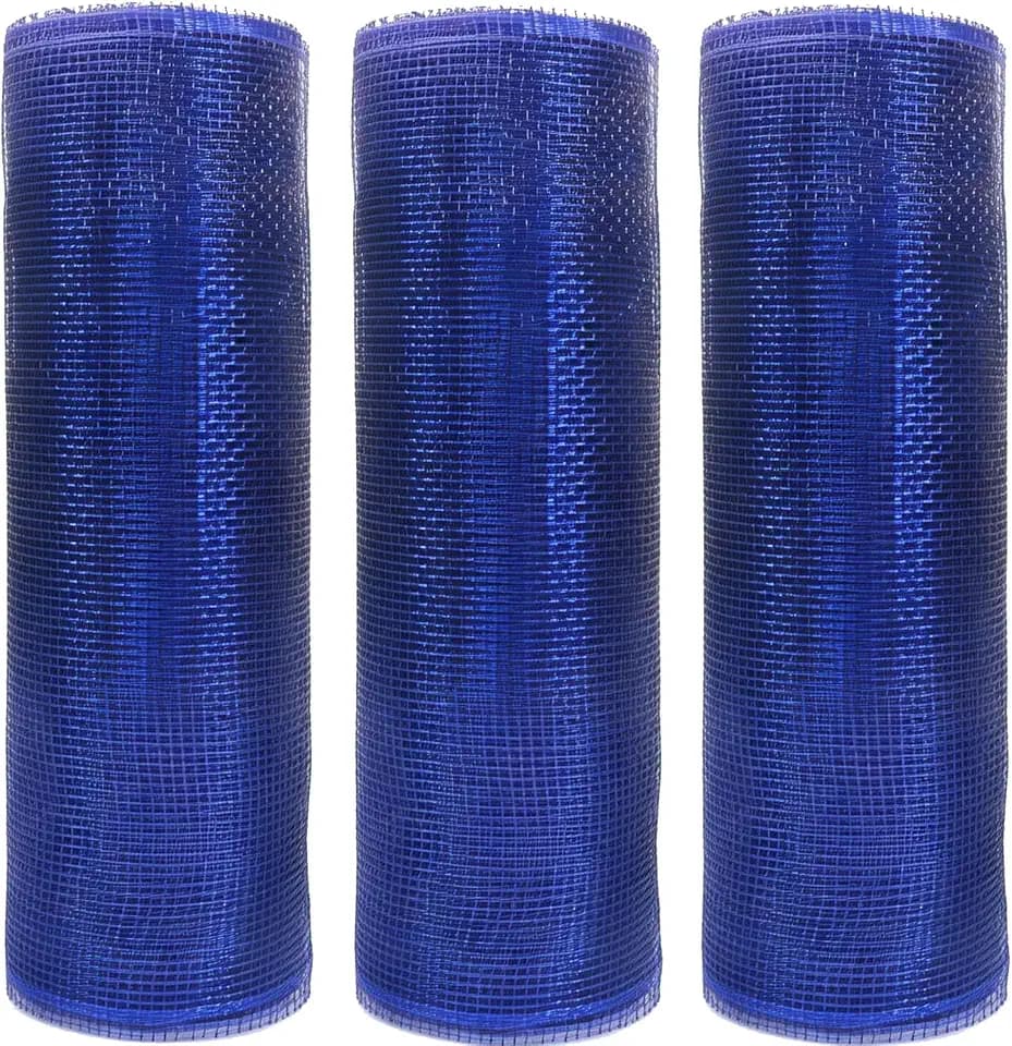 3 Rolls Navy Blue Poly Burlap Deco Mesh Ribbon for Wreath Crafts