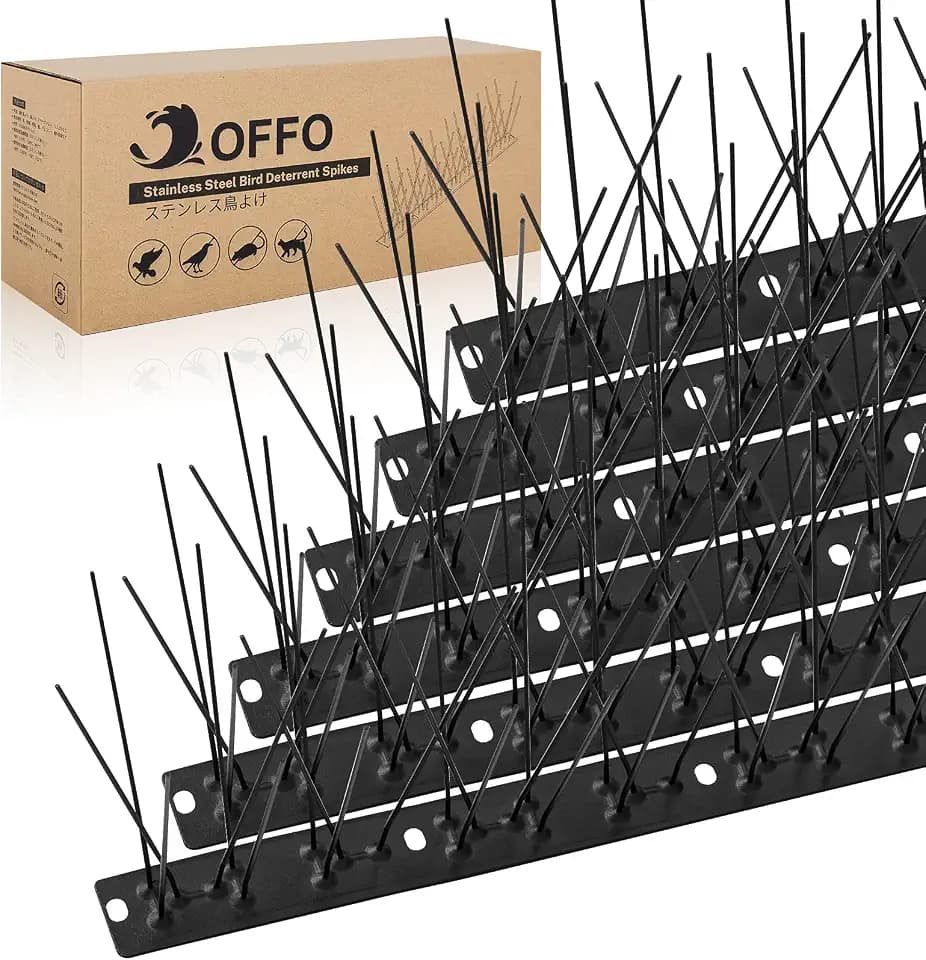 OFFO Black Pre-Assembled Bird Spikes, 304 Stainless Steel Pigeon Spikes for Outside, Cover 10.8 Feet, Easy Installation​ for Balcony, Roof, Window Sills, Keep Building Surfaces Clean