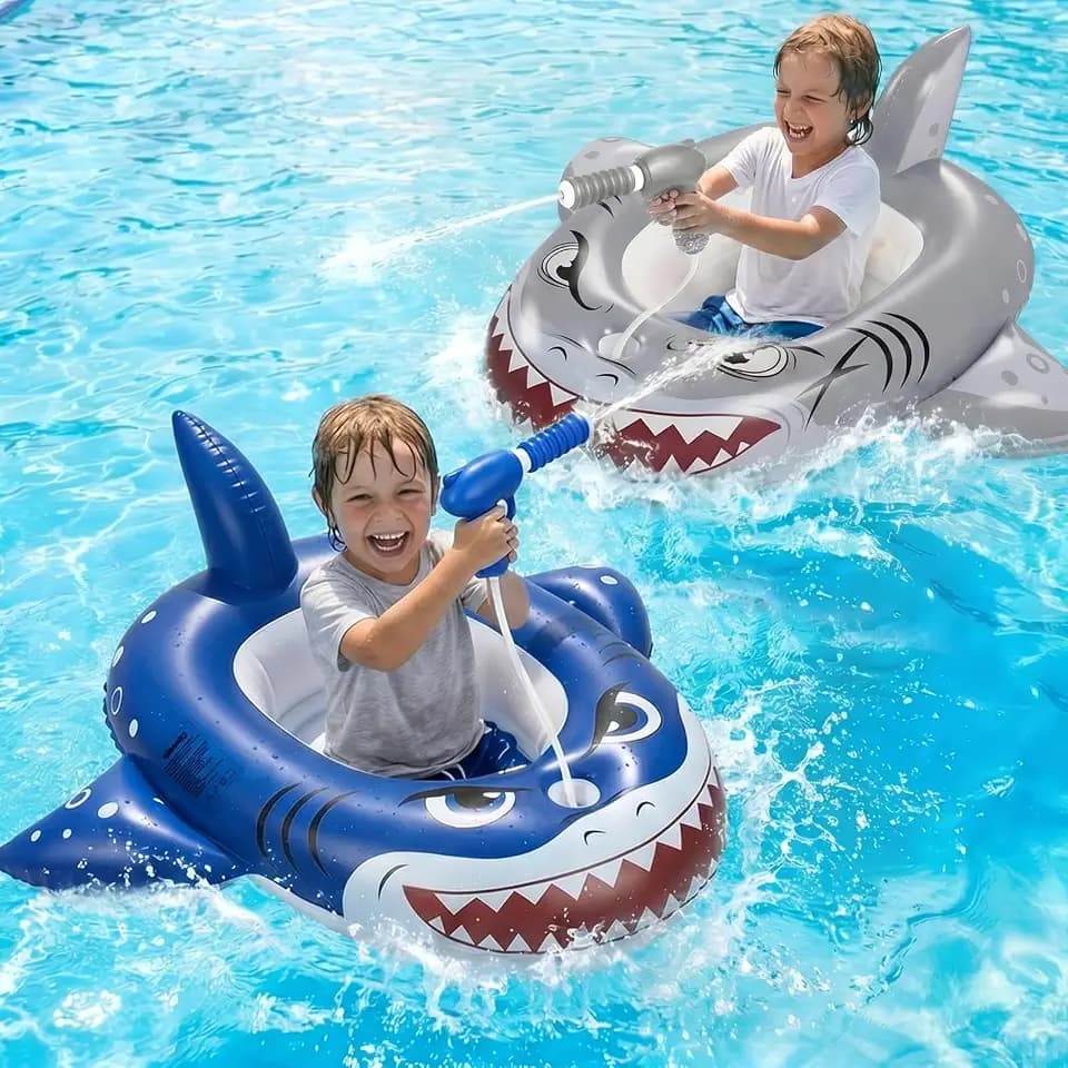 Gleamkid 2PCS Inflatable Pool Floats Kids, Pirate Ship Pool Float with Water Gun, Pool Toys for Kids Ages 4-8, Pool Float Safety Seat Swimming Pool Games for Boys Girls
