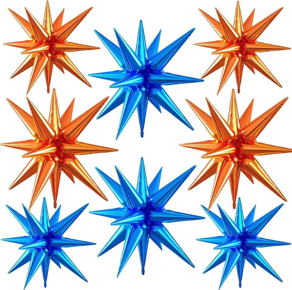 Orange and Blue Star Balloons 8 Pcs 22/27 Inch Blue and Orange Star Shaped