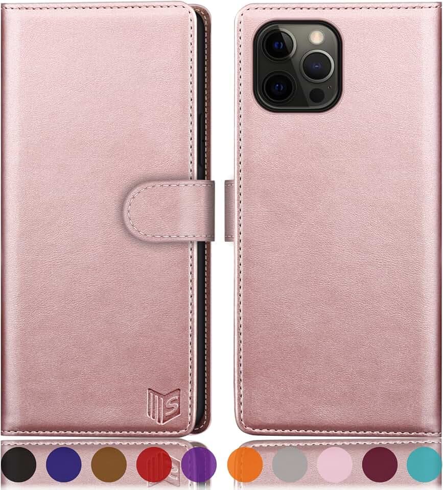 SUANPOT for iPhone 12 Pro Max Leather Wallet case with RFID Blocking Credit Card Holder, Flip Folio Book Magnetic PU Cell Phone Plus Cover for Apple 12 promax Leather case for Men Women 6.7 Rose Gold