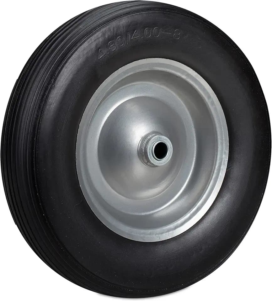 Relaxdays Schubkarrenrad 4.80 4.00-8, Vollgummireifen, Stahlfelge, Ersatzrad pannensicher, 100kg Traglast, schwarz-grau