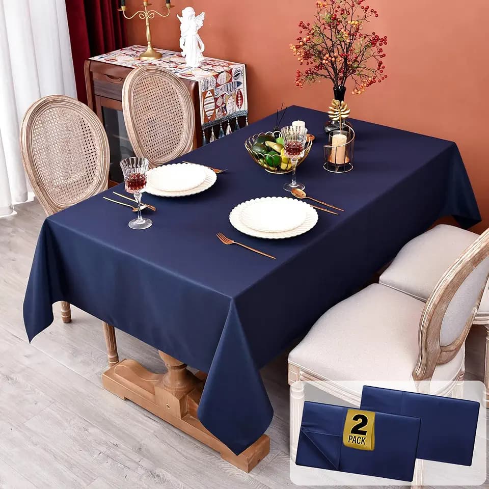 MEANMOY 2 Pack Navy Blue Rectangle Water Resistant Tablecloth, 60x102 Inch