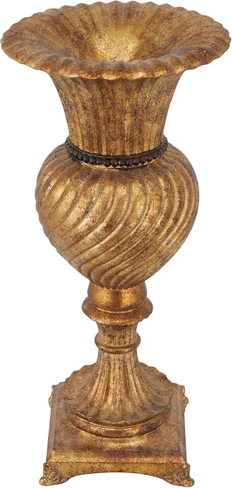 Deco 79 Vase aus Polystein, geschnitzt, 25,4 x 25,4 x 55,9 cm, goldfarben