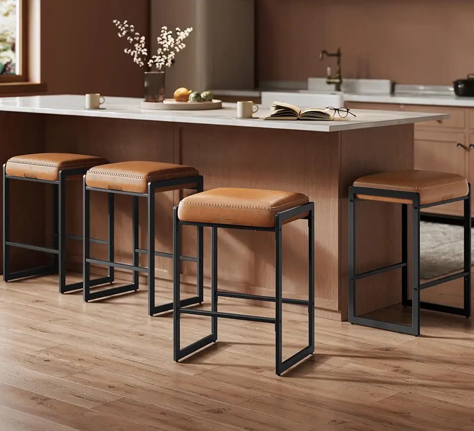 VASAGLE Bar Stools Set of 4, Counter Height, PU Leather, 26-Inch