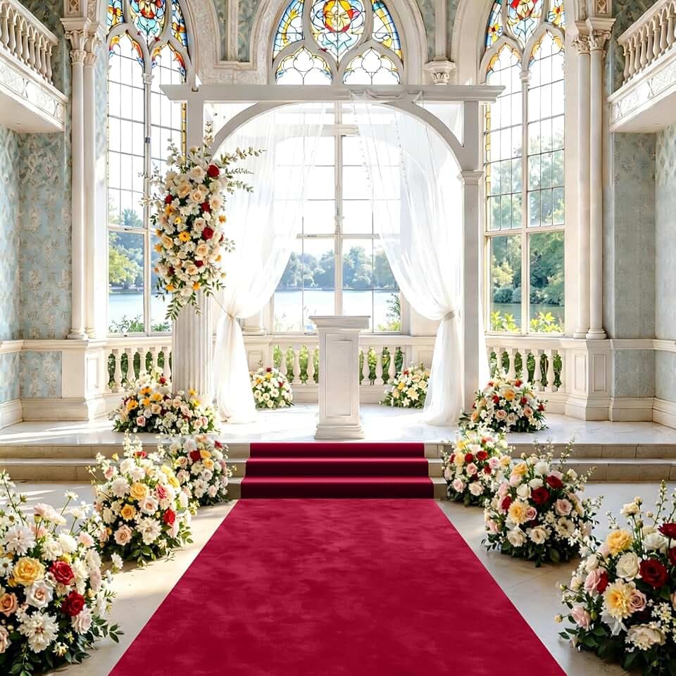 FUHSY Burgundy Aisle Runner for Weddings Velvet Aisle Runners 4FTx15FT Bridal Wedding Floor Runner Party Aisle Runner Rug Carpet Aisle Runners for Ceremony Indoor Outdoor