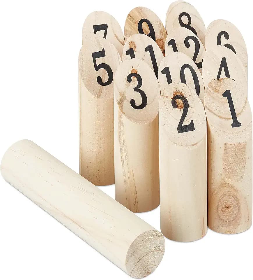 Relaxdays Kubb Wikingerspiel, skandinavisches Wurfspiel, Holz, mit Tasche, Outdoorspiel für Erwachsene & Kinder, Natur