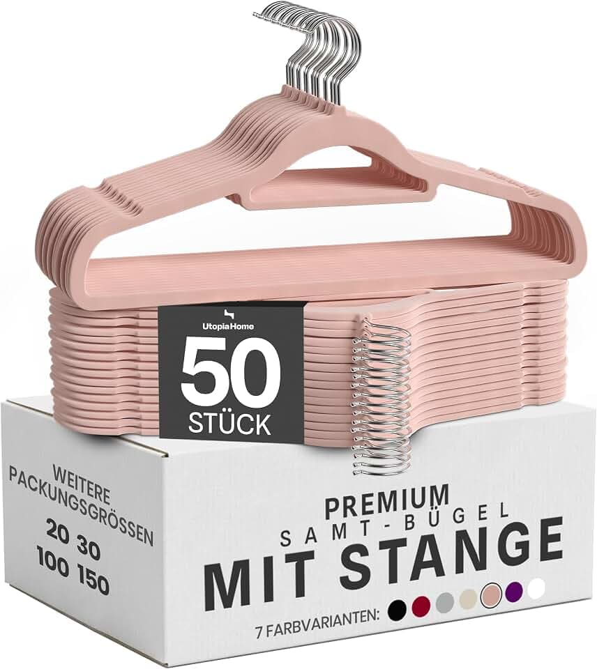 Utopia Home - Premium Kleiderbügel aus Samt (Rosa, 50er-Pack)