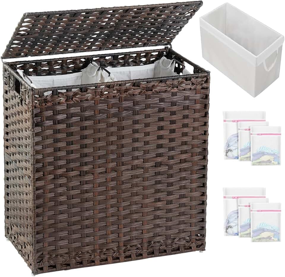 SETVSON Laundry Hamper with Lid Wicker Laundry Basket 112L PE, Brown