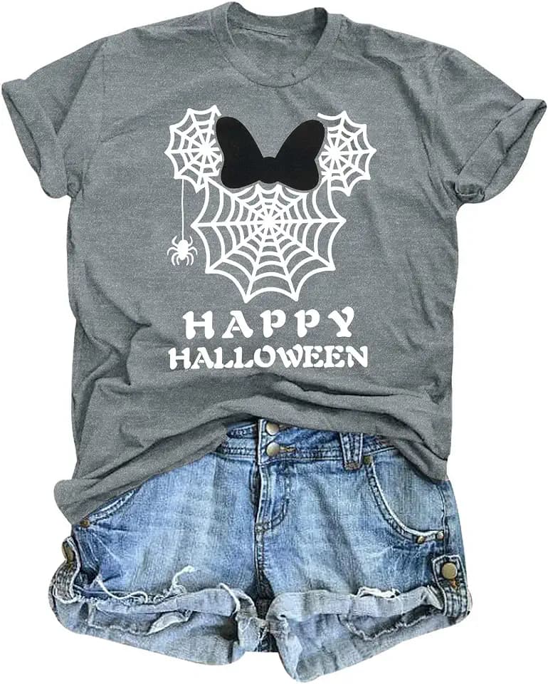 MNLYBABY Happy Halloween Shirt Women Magical Halloween Shirts Funny Spider Web Graphic Shirts Spooky Season Short Sleeve Tops