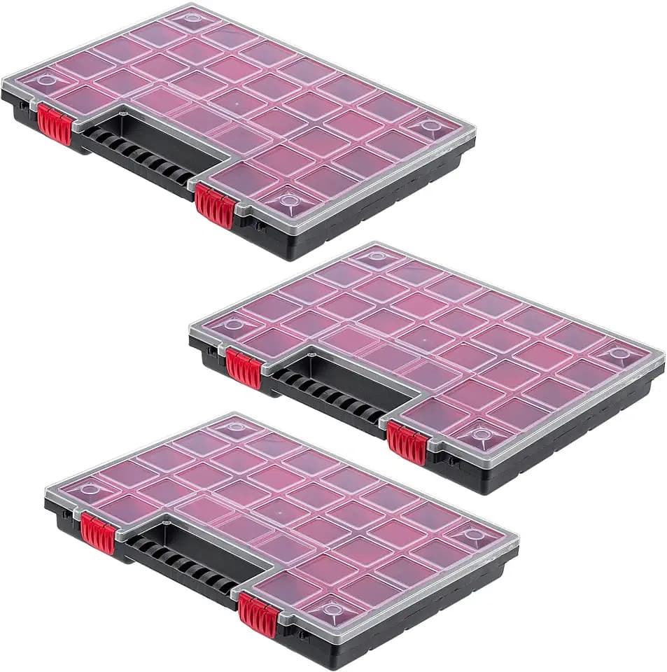 KADAX 3er Set Organizer, Werkzeugkasten aus Kunststoff, Kleinteilmagazin mit transparentem Deckel, Kleinteilemagazin in verschiedenen Größen, Sortimentskasten (40x30cm)