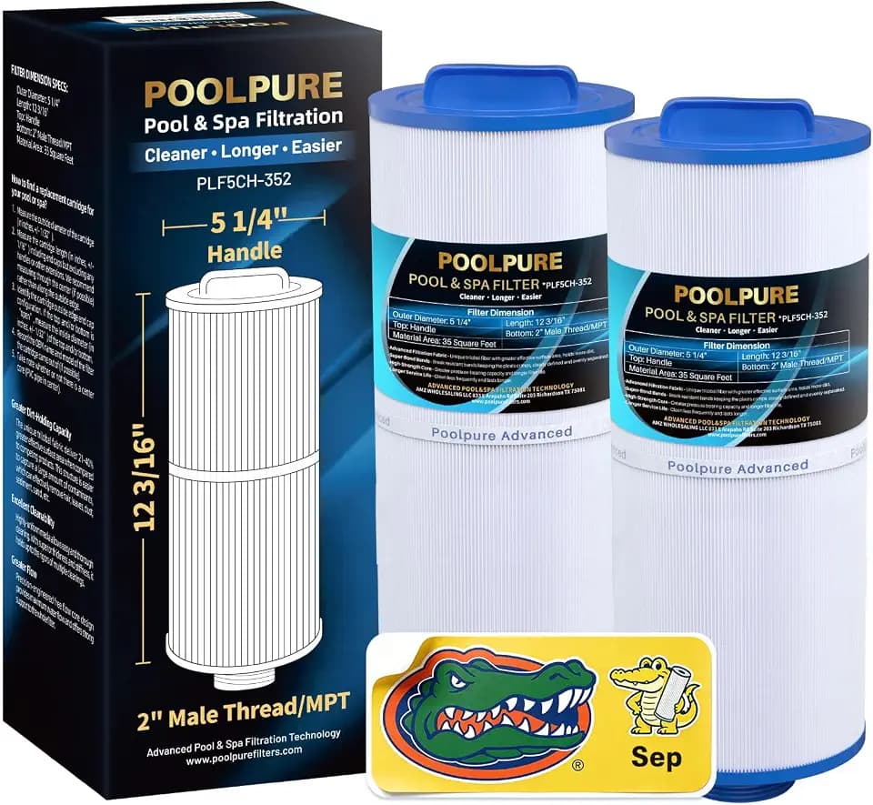 POOLPURE 5CH-352 Spa Filter Replaces PPM35SC-F2M, Marquis Spa 20042, 20092, 70-0240, 370-0242, 370-0243, Filbur FC-0196, 2" Male Thread/MPT Hot Tub Filter, 2 Pack