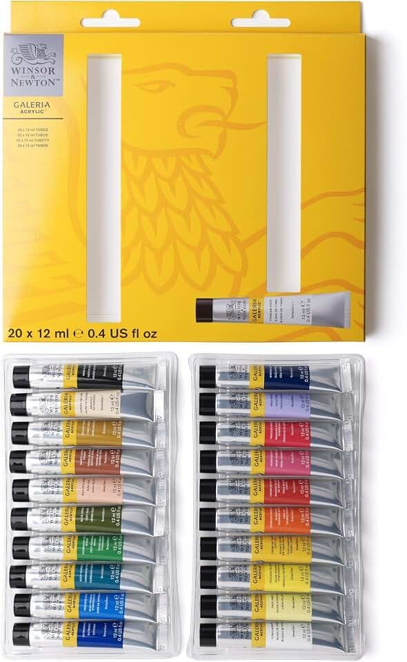 Winsor & Newton 2190606 Galeria Acrylfarben Set, Mehrfarbig, 20 Farben Starterset, 240 Milliliter