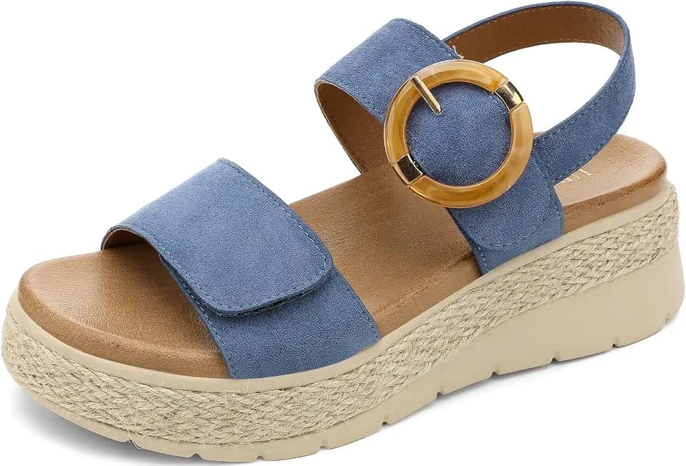 UBFEN Womens Espadrille Platform Sandals Low Wedge Orthopedic Arch Support