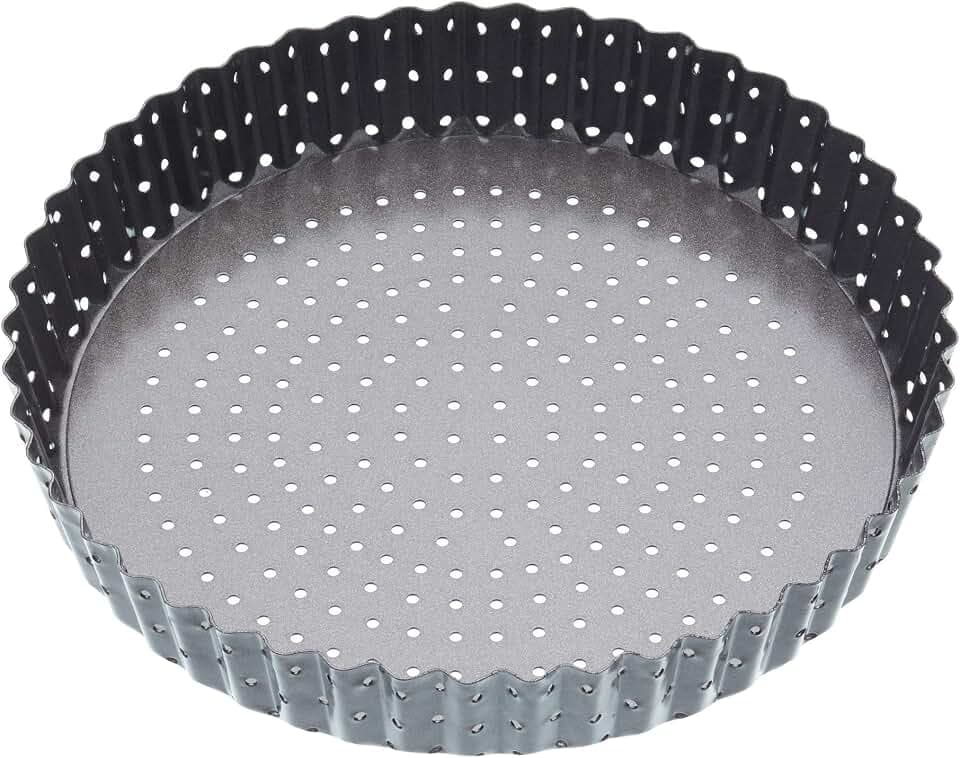 MasterClass Crusty Bake 23cm gelochte Quicheform mit PTFE-, PFOA- und BPA-freier Antihaftbeschichtung, robuster 1mm dicker Kohlenstoffstahl, grau