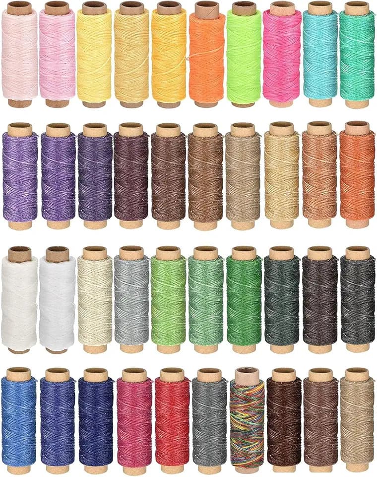 Leder Faden Set, 40 Bunte Farben 0.8mm Wachsfaden, 150D Nähfaden für Leder Handwerk, Nähen, Buchbinden DIY