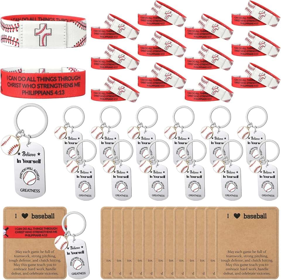 Unittype 36 Pcs Team Gifts Party Favors Set Bracelet with Keychain and Motivational Card Religious Gift Bulk for Team Player