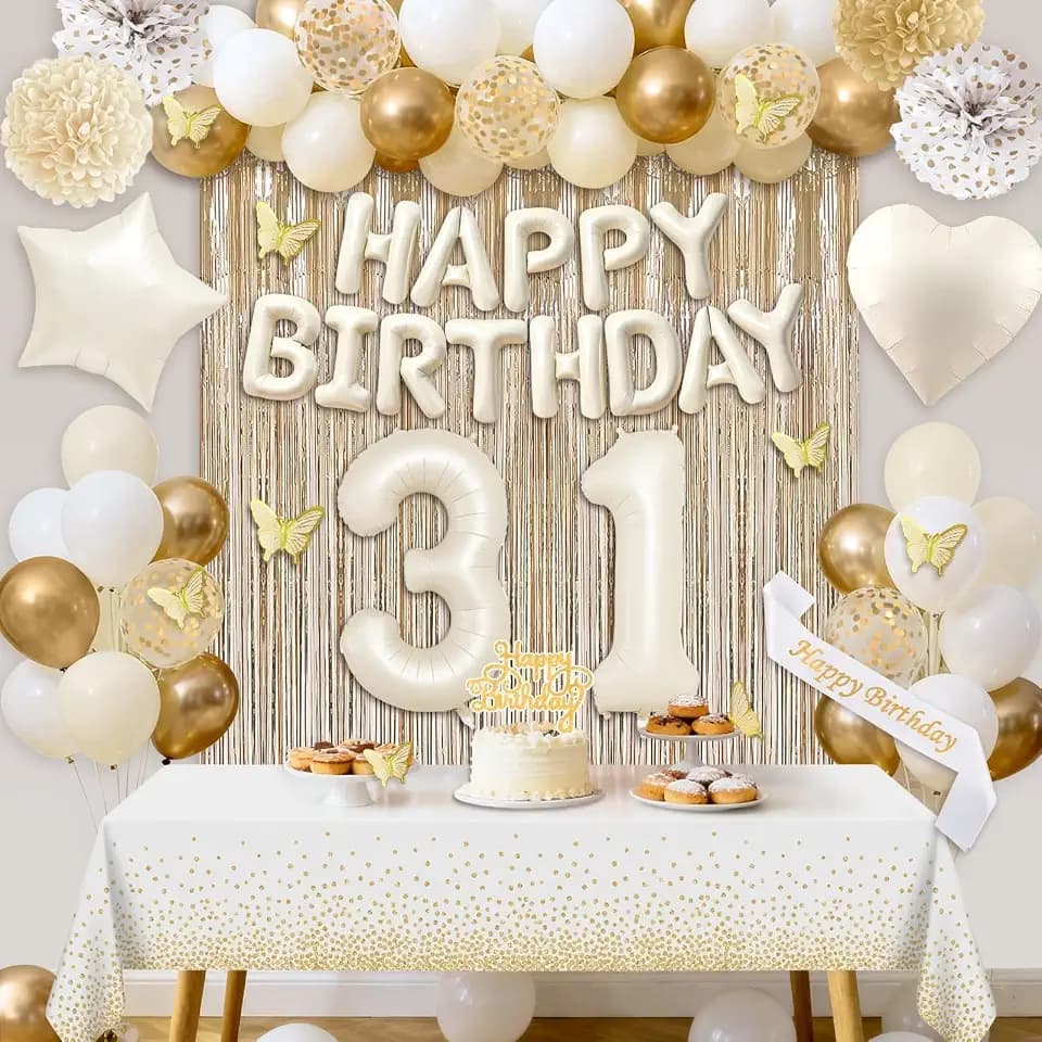 31st Birthday Decorations for Women, White Cream Party Supplies