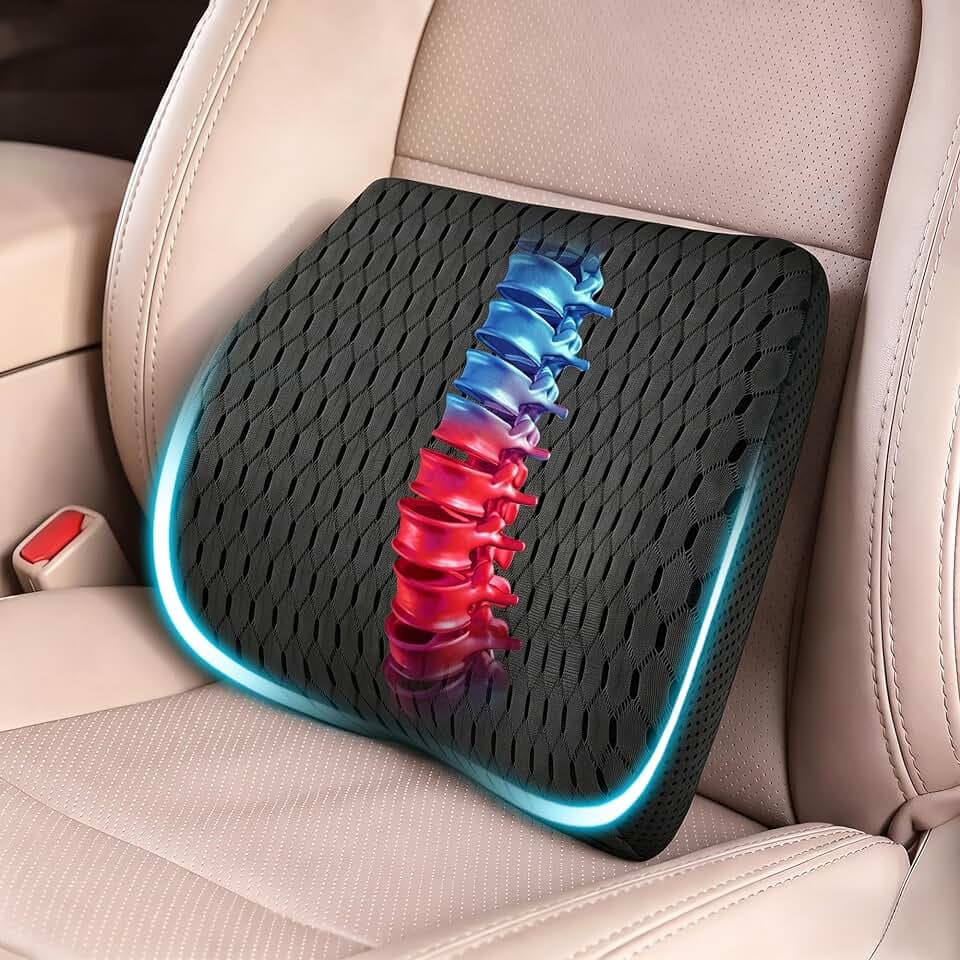 Lumbar Support Pillow for Car & Office Chair - High-Density Memory Foam Back Cushion for Sciatica & Lower Back Pain Relief - Non-Slip Support for Long Commutes & Desk Workers (4D Mesh Black)