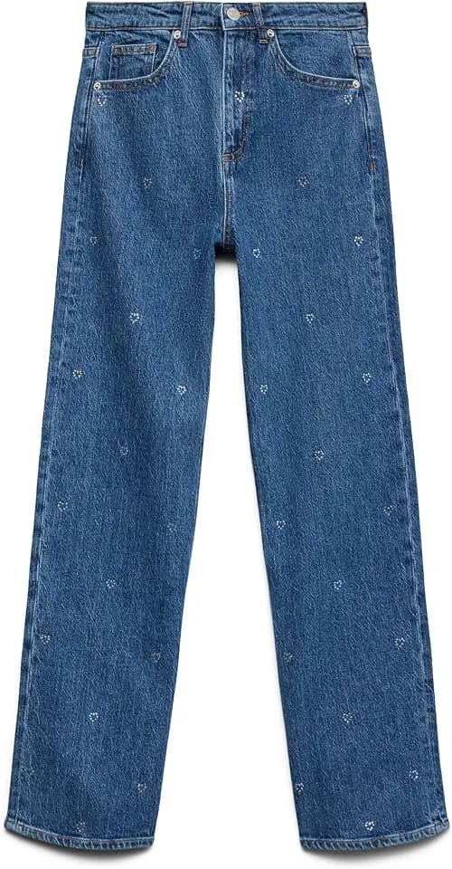 Vero Moda Damen Female Weit Geschnitten Hohe Taille Weiter Beinschnitt Jeans Vmtessa Hr Wide Rhine Hearts Ra360 Noos